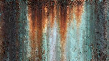 Oxidized metal surface showcasing a blend of turquoise and rust providing a textured backdrop or overlay photo