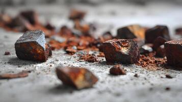 Oxidized iron remnants on a weathered surface creating a textured abstract composition showcasing decay photo