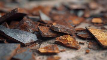 Detailed textures of rust fragments displaying corrosion oxidation and deterioration with an earthy industrial appeal photo