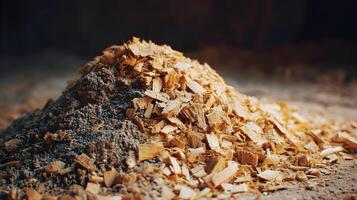 A Textured Mound of Wood Shavings and Fine Dust Showcasing Earth Tones and Natural Patterns photo