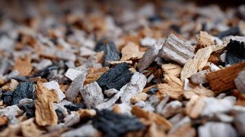 Close up photograph captures texture and detail of wood chips in a visually appealing design element photo