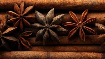 Aromatic Spice Symphony Star Anise and Cinnamon Sticks Embrace Warmth and Flavor Together creating a visually appealing and inviting scene photo