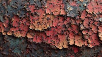 Abstract patterns in corroded metal surface revealing a layered texture with vibrant rust colors photo