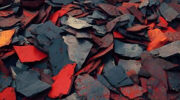 Dynamic textures of colorful broken shale fragments creating an abstract stone background composition photo