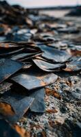 Rusted metal shards create an abstract landscape highlighting textured surfaces and weathered decay revealing metallic tones photo