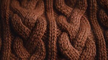 Delicate patterns on a warm brown cable knit wool texture create a comforting sense of home photo