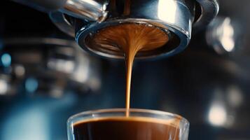 Coffee perfection captured in a moment of espresso extraction rich aroma and visual delight photo