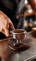 Precision and passion barista crafting the perfect espresso shot with expertise and dedication skill photo
