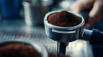 Aromatic bliss the art of crafting perfect espresso with freshly ground beans captured in time photo