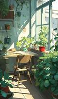 Sunlit sanctuary plants bring peaceful indoor garden to life in calm room with desk and window view photo
