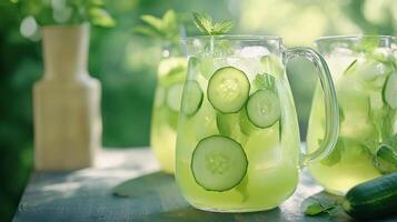 Pitcher of Cool Cucumber Mint Lemonade at Garden Gathering photo