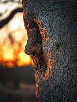 Primordial African Figure Facing the Burning Sunset photo