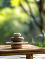 Reflective Bamboo Setting Presenting Inspiring Meditation Practice Elements photo
