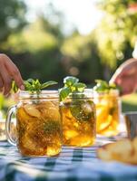 Refreshing Iced Tea With Peach Basil Blend From The South photo