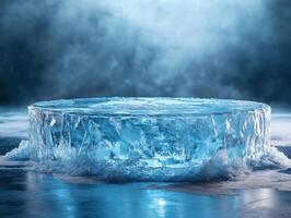 Realistic Ice Stand with Authentic Melted Water Highlights photo