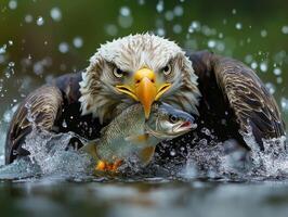 Proud Emblematic Bird Seizing Dinner From Wide Lake photo