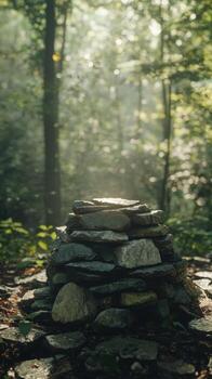 Sensory Stone Cairn Structure Featuring Vibrational Audio Patterns photo