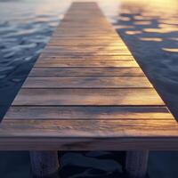 Seaside Pier Presentation Bathed in Reflective Sunset Hues photo