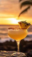 Sipping Spicy Pineapple Margarita Along Beach at Sunset View photo