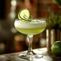 Sophisticated Outdoor Bar Serves Cucumber Lime Gin Fizz photo