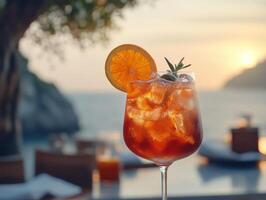 Spritz Cocktail in Italian Cafe Mediterranean Style photo