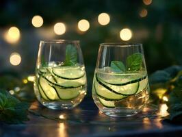 String Lights Evening Gin Spritzer with Crisp Mint and Cucumber photo