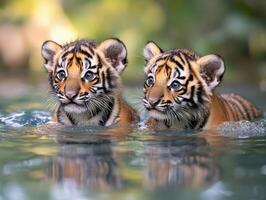 Striped Cats Learning To Cross Rivers With Finesse And Skill photo
