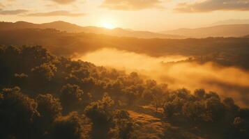 Soft Golden Glow Hovering Above Picturesque Italian Valleys photo