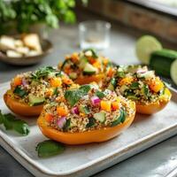 Summer Stuffed Peppers Filled with Mixed Quinoa and Veggies photo
