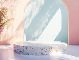 Terrazzo Display Stand with Gentle Pastel Designs photo