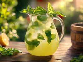 Sweet Basil and Lemon Summer Cooler Served In Pitcher photo
