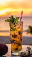 Sunset Mango Passion Fruit Ginger Mojito on Caribbean Sands photo