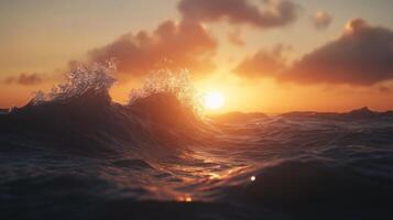 Vigorous Ocean Strength Displayed Amid Dusks Golden Hues photo