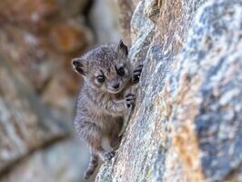 Young Cliff Residents Practicing Steep Rock Ascending Methods photo
