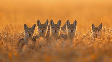 Young Steppe Predators Practicing Strategic Pack Coordination Methods photo