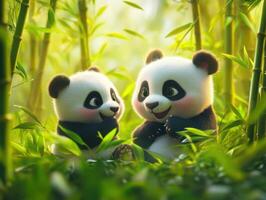 Young Endangered Bears Discovering Their Bamboo Environment photo