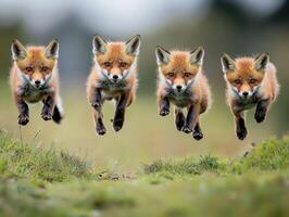 Youthful Cunning Hunters Focusing on Exact Leaping Skills photo
