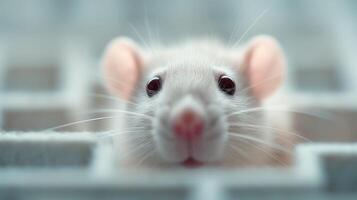 A clever white rat shows curiosity inside a detailed maze plan photo