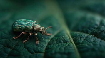 A bright green leaf beetle shows off its gleaming metallic body photo
