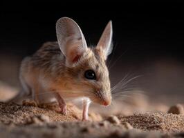 A cute jerboa investigates the nocturnal desert air by sniffing photo