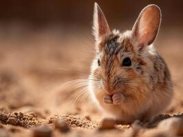 A cute jerboa cleans its fur carefully in a desert habitat photo