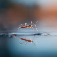 A delicate water bug walks easily on the surface of pond water photo
