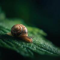 A diminutive snail produces a sparkling trail as it crawls forward photo