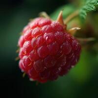 A detailed close up of a raspberry with dew drops clearly visible photo