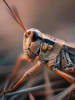 A focused image on the impressive athletic back leg of grasshopper photo