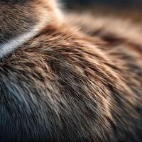 A detailed close shot of minute earth on a pet rabbits fur photo