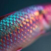 A lustrous gleaming scale on a pet fish showing vibrant colors photo