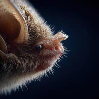 A minuscule drop of moisture on the sensitive ear of a bat photo