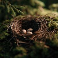 A natural birds nest contains eggs symbolizing hope and new beginnings photo