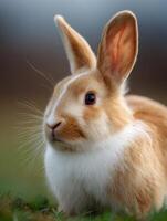 A peaceful domestic rabbit observes its surroundings with contentment photo